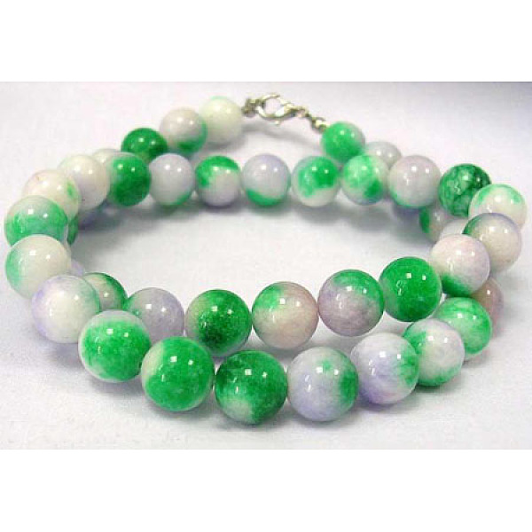 

PandaHall Violet/Green/White Jade Necklace–18 inch, bead: 10mm Jade Green