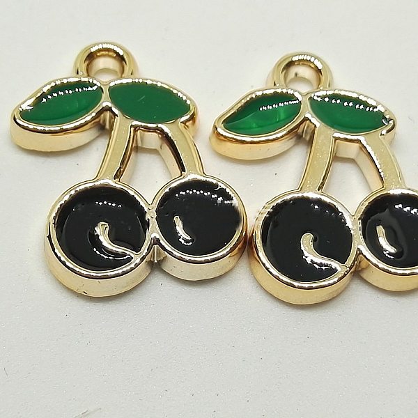 

PandaHall Alloy Enamel Pendants, DIY Accessories, Cherry, Golden, Black, 18x13x3mm Alloy+Enamel Cherry Black