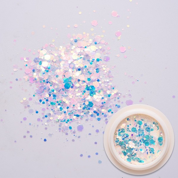 

PandaHall Shiny Nail Art Glitter Flakes, Hexagon Chunky Sequins, DIY Sparkly Paillette Tips Nail, Turquoise, 0.1~3x0.1~3mm, about 1g/box..., Green