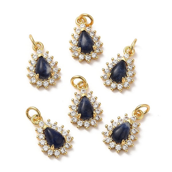 

PandaHall Natural Sodalit Teardrop Charms, with Rack Plating Brass Micro Pave Clear Cubic Zirconia Findings and Jump Ring, Cadmium Free &...