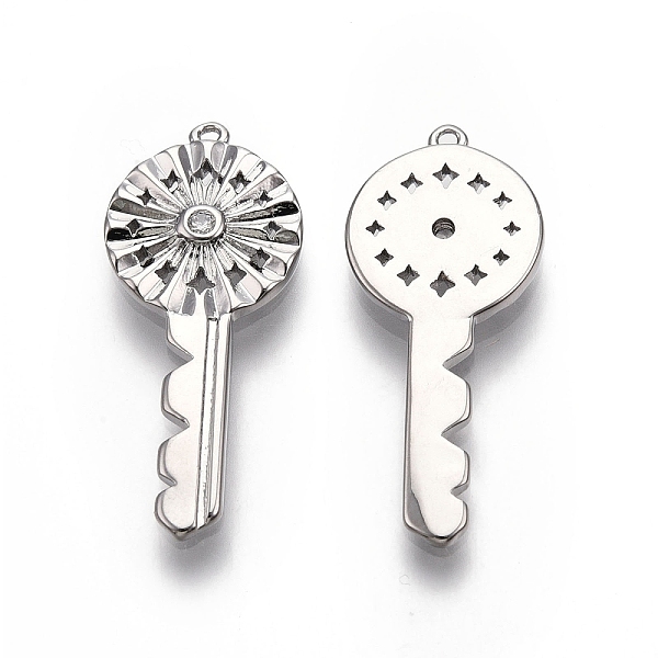 

PandaHall Key Brass Micro Pave Clear Cubic Zirconia Pendants, Nickel Free, Real Platinum Plated, 30.5x13x2mm, Hole: 1.2mm Brass+Cubic...