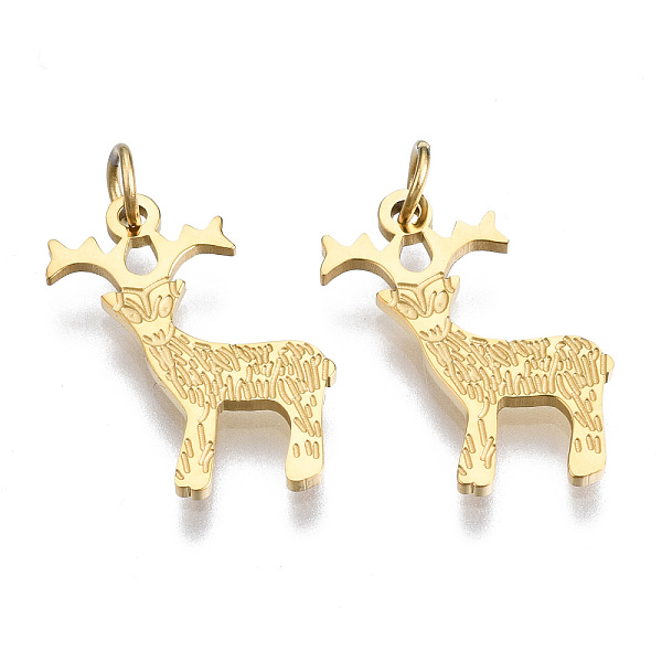 

PandaHall 304 Stainless Steel Pendants, with Jump Rings, for Christmas, Christmas Reindeer/Stag, Real 14K Gold Plated, 15.5x12x1mm, Jump...