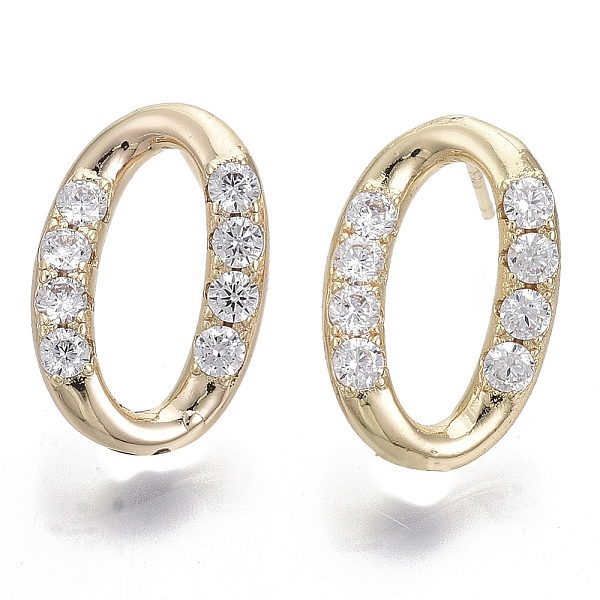 

PandaHall Brass Micro Pave Clear Cubic Zirconia Stud Earring, Nickel Free, Oval, Real 18K Gold Plated, 18x11.5mm, Pin: 0.7mm Brass Clear