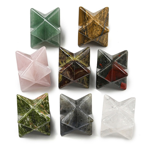 

PandaHall Natural Mixed Gemstone Beads, No Hole/Undrilled, Merkaba Star, 25x25x25mm Mixed Stone Star