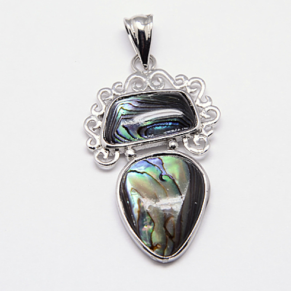 

PandaHall Abalone Shell/Paua Shell Pendants, with Brass Pendant Settings, teardrop, Platinum Metal Color, Colorful, 41x24x4mm, Hole: 7x4mm...