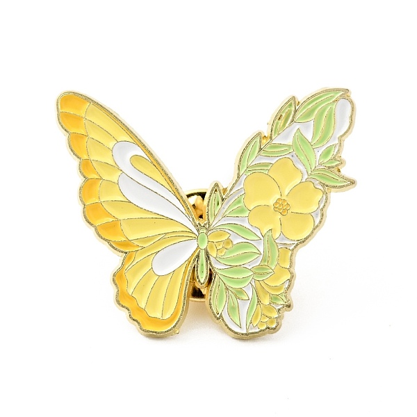 

PandaHall Flower Butterfly Enamel Pin, Gold Plated Alloy Badge for Backpack Clothes, Yellow, 25x30x1.5mm Alloy+Enamel Yellow