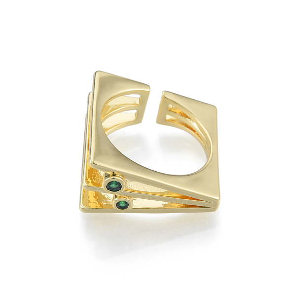 

PandaHall Cubic Zirconia Square Triple Layer Open Cuff Ring, Real 18K Gold Plated Brass Jewelry for Women, Nickel Free, Green, US Size 6 1/4...