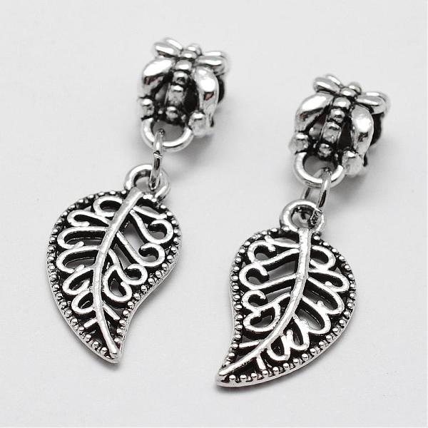 

PandaHall Alloy European Dangle Charms, Leaf, Large Hole Pendants, Antique Silver, 29mm, Hole: 5mm Alloy Leaf