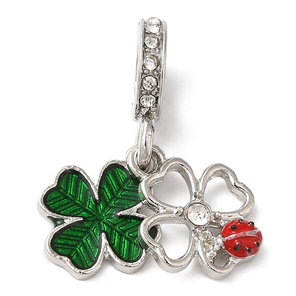 

PandaHall Rack Plating Alloy Crystal Rhinestone European Dangle Charms, Large Hole Clover & Ladybug Pendants with Green & Red Enamel...