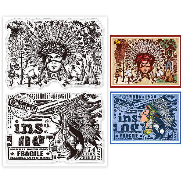 

PandaHall GLOBLELAND Indian Lady Clear Stamps Chief of a Tribe Clear Stamps Hunting Clear Stamps for DIY Scrapbooking Photo Album Decorative...