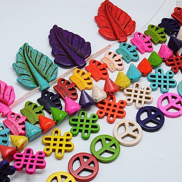 

PandaHall Synthetic Turquoise Beads Strands, Dyed, Mixed Shapes, Mixed Color, 16~53x12~40x4~12mm, Hole: 1mm Synthetic Turquoise Mixed Shapes..., Multicolor