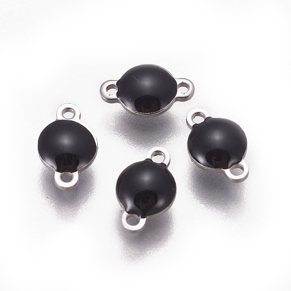 

PandaHall 304 Stainless Steel Enamel Links connectors, Enamelled Sequins, Flat Round, Stainless Steel Color, Black, 9.5x6x3.5mm, Hole: 1.2mm...
