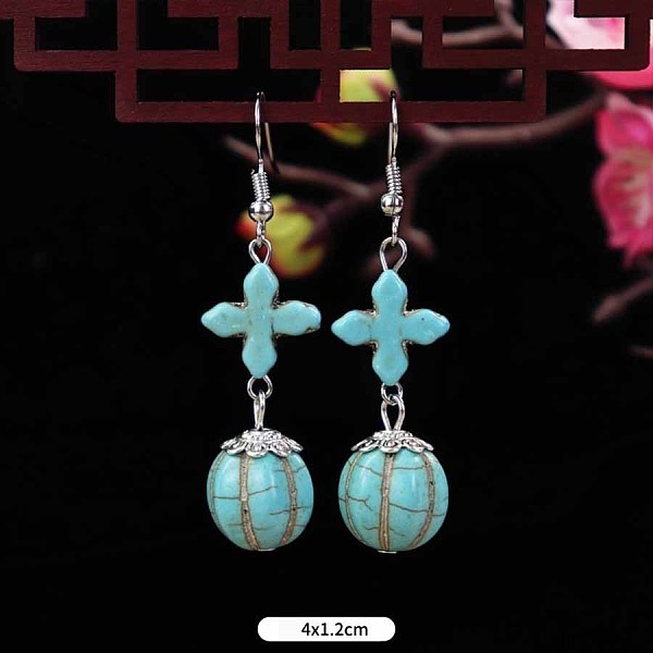 

PandaHall Turquoise Dangle Earrings for Women, Round Alloy Round Green