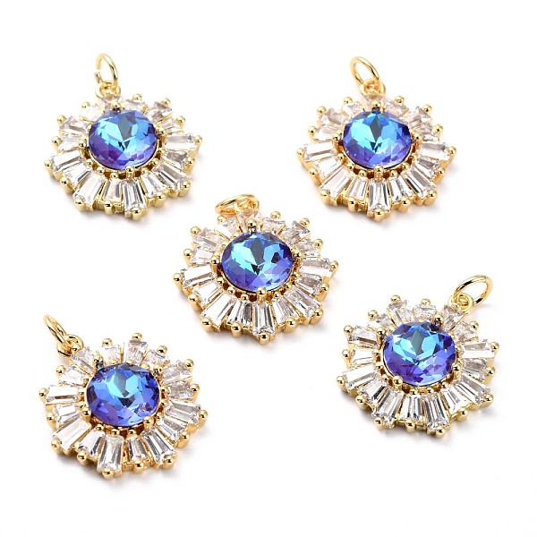 

PandaHall Brass Micro Pave Cubic Zirconia Pendants, Long-Lasting Plated, Real 18K Gold Plated with Glass, Snowflake, Royal Blue...