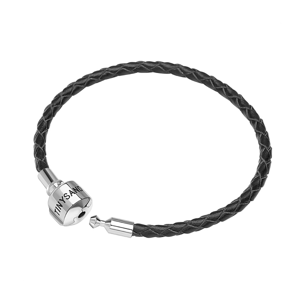 TINYSAND Rhodium Plated 925 Sterling Silver Braided Leather Bracelet Making