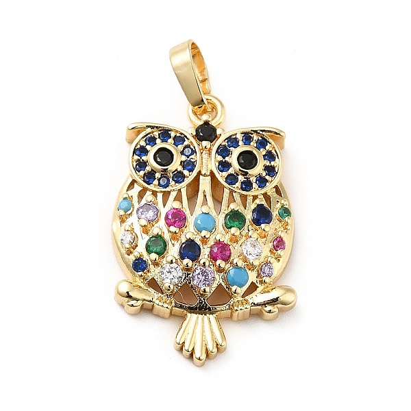 

PandaHall Brass Micro Pave Cubic Zirconia Pendants, Long-Lasting Plated, Real 18K Gold Plated, Owl, Colorful, 26x17x5mm, Hole: 3.5x4.5mm..., Multicolor