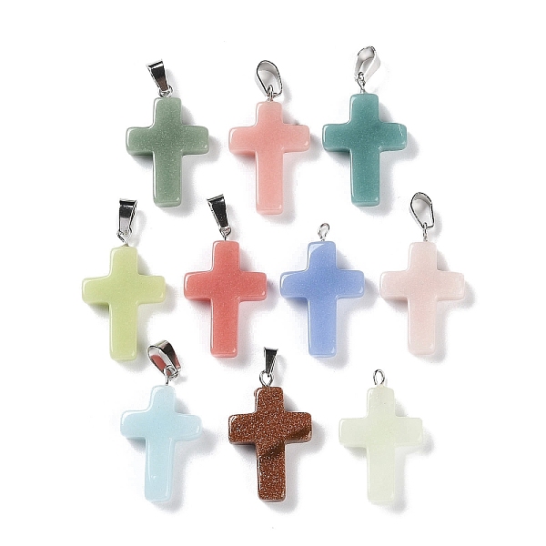 

PandaHall Synthetic Noctilucent Stone/Luminous Stone Pendants, Glow in the Dark Cross Charms with Stainless Steel Color Plated 201 Stainless..., Multicolor