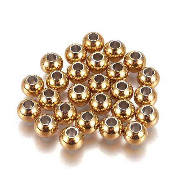 

PandaHall 202 Stainless Steel Beads, Round, Golden, 8x7mm, Hole: 3mm 202 Stainless Steel Round