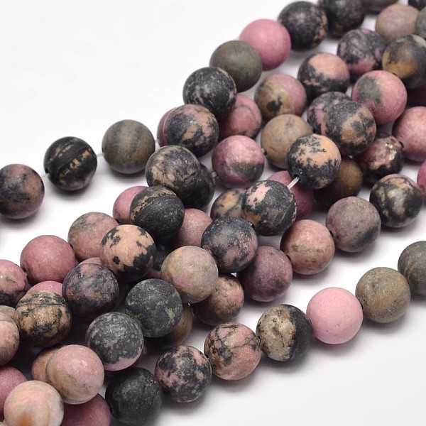 

PandaHall Frosted Natural Rhodonite Round Bead Strands, 10mm, Hole: 1mm, about 37pcs/strand, 15 inch Rhodonite Round