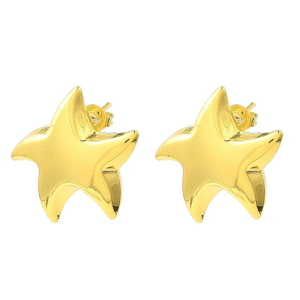 

PandaHall Star Brass Stud Earrings, Long-Lasting Plated, Lead Free & Cadmium Free, Real 18K Gold Plated, 21x23mm, Pin: 12x0.8mm Brass Star