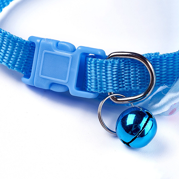 

PandaHall Adjustable Collar, Nylon Candy Color Pet Bowknot Bow Tie, with Bell, Deep Sky Blue, 19~32cm Nylon Bowknot