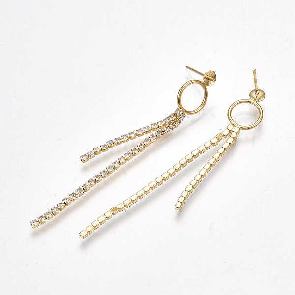 

PandaHall Brass Cubic Zirconia Tassels Stud Earring Findings, For Half Drilled Beads, Clear, Nickel Free, Real 18K Gold Plated, 63.5x9mm...