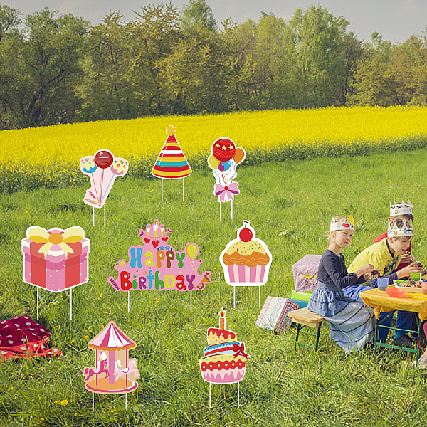 PandaHall Plastic Yard Signs Display Decorations, for Outdoor Garden Decoration, Birthday Themed Mixed Shapes, Pink, 240x180x4mm Plastic...