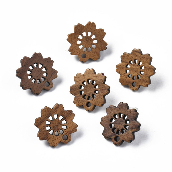 

PandaHall Walnut Wood Stud Earring Findings, with 316 Stainless Steel Pin and Hole, Flower, Tan, 17.5x17.5mm, Hole: 1.8mm, Pin: 0.7mm Wood..., Orange