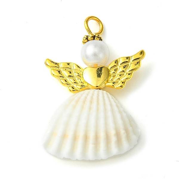 

PandaHall Spiral Shell Angel Pendants, Angel Charms with Alloy Wing, Golden, 35x22.5x9mm, Hole: 3mm Shell Angel & Fairy White