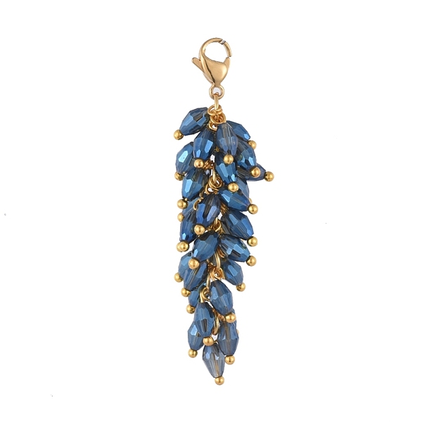 

PandaHall Electroplate Glass Cluster Beads Pendants, with 304 Stainless Steel Lobster Claw Clasps, Golden, Blue, 60mm Stainless Steel+Glass...