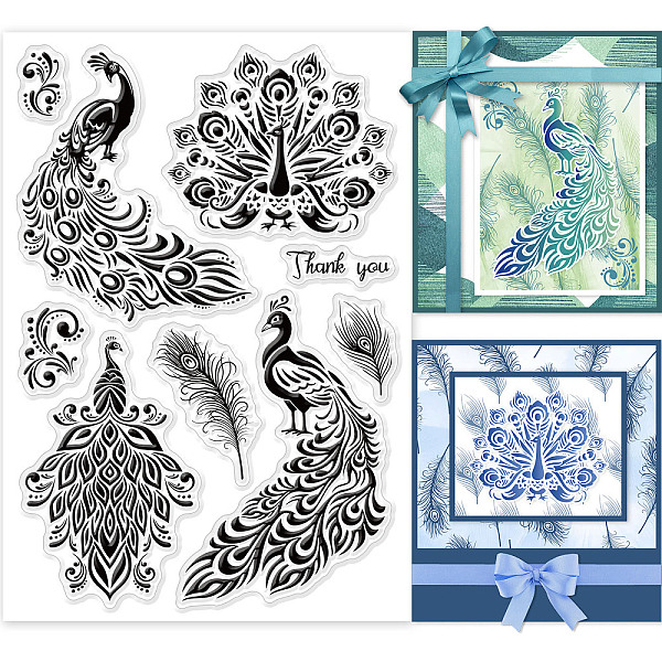 

PandaHall GLOBLELAND Peacock Feathers Clear Stamps Peacock Feathers Lace Blessing Words Silicone Clear Stamp Seals for Cards Making DIY...