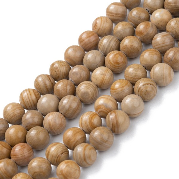 

PandaHall Natural Silver Line Jasper Beads Strands, Dyed & Heated, Round, Peru, 8mm, Hole: 1.2mm, about 47pcs/strand, 15.55''(39.5cm) Silver..., Brown