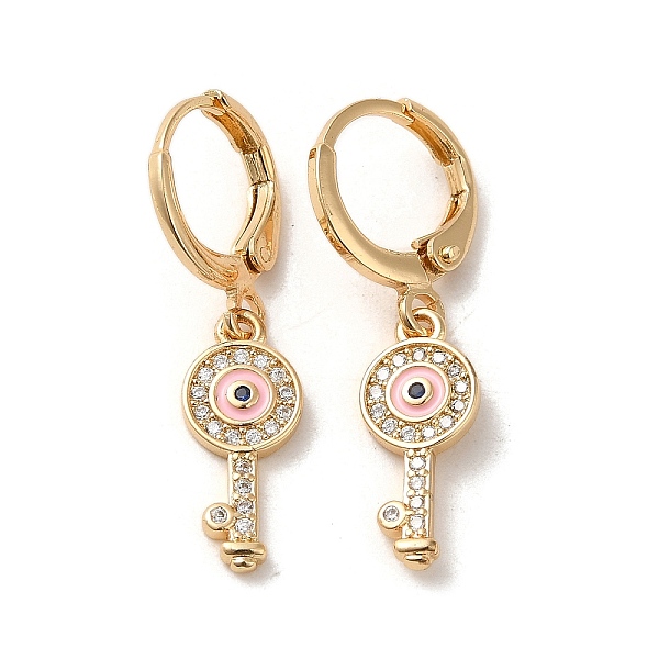 

PandaHall Key with Evil Eye Real 18K Gold Plated Brass Dangle Leverback Earrings, with Enamel and Cubic Zirconia, Pink, 29.5x7mm Cubic...