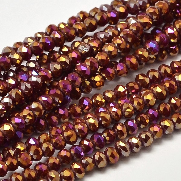 

PandaHall Faceted Rondelle Full Plated Electroplate Glass Beads Strands, Purple Plated, 3.5x2mm, Hole: 0.5mm, about 130pcs/strand, 14.9 inch..., Red