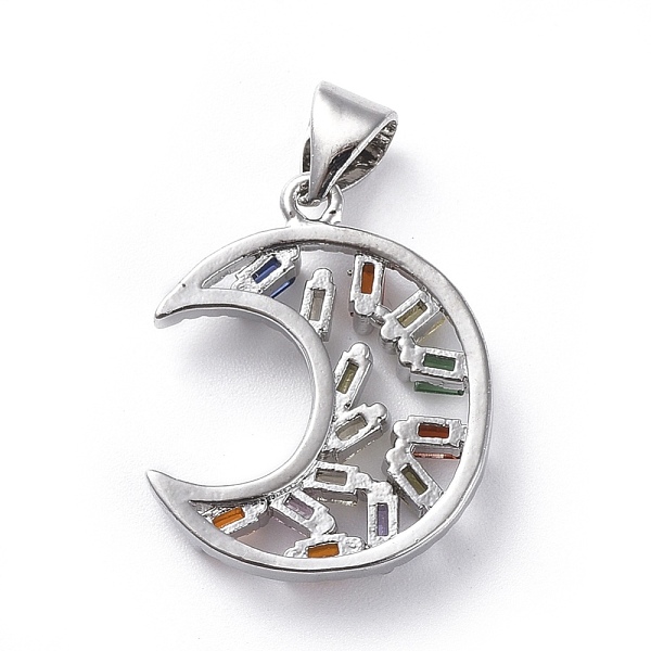 

PandaHall Brass Micro Pave Cubic Zirconia Pendants, Moon, Colorful, Platinum, 19.5x16x3mm, Hole: 3x4mm Brass+Cubic Zirconia Moon