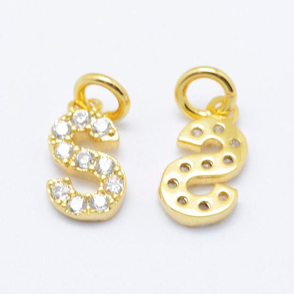 

PandaHall Brass Micro Pave Grade AAA Cubic Zirconia Charms, Letter S, Cadmium Free & Nickel Free & Lead Free, Real 18K Gold Plated..., Clear