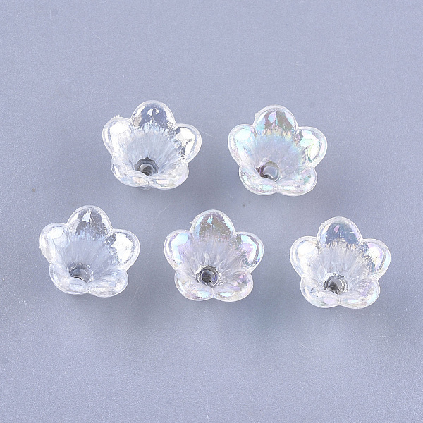 

PandaHall Transparent Acrylic Bead Caps, Trumpet Flower Beads, AB Color, 5-Petal, Flower, Clear, 10x14x13.5mm, Hole: 1.6mm Acrylic Clear