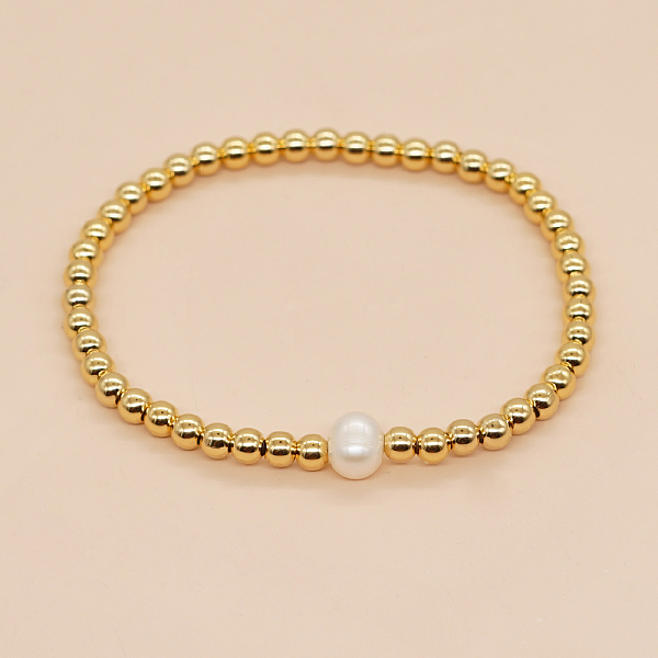 

PandaHall Natural Pearl Beaded Stretch Bracelets for Women, Gold & White Pearl