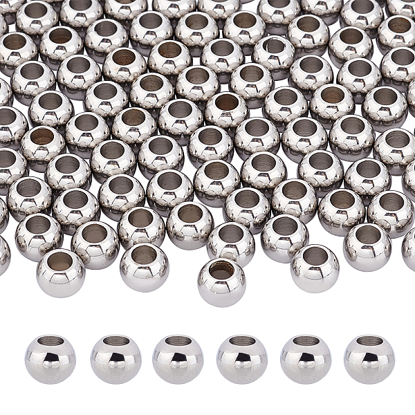 

PandaHall DICOSMETIC 100pcs 8mm Stainless Steel European Beads Spacer Beads Round Large Hole Beads Metal Rondelle Beads Loose Beads 4mm Hole...