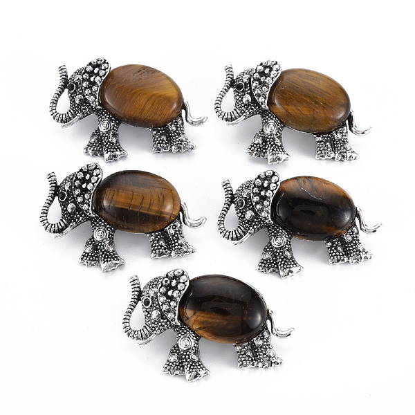 PandaHall Elephant Alloy Brooch, Natural Tiger Eye Lapel Pin with Loop for Backpack Clothes Pendant Jewelry, Cadmium Free & Lead Free...