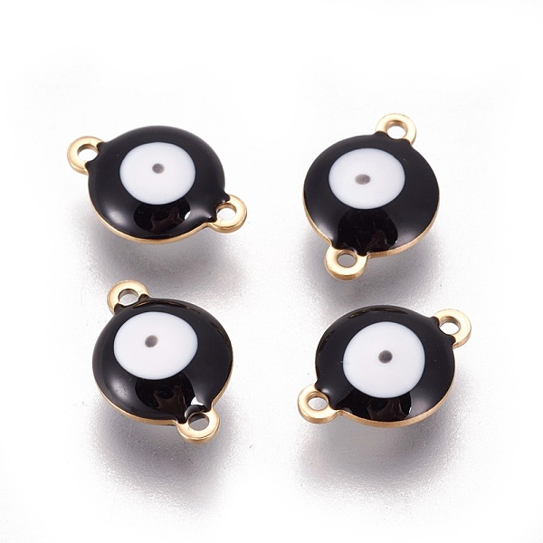 

PandaHall Ion Plating(IP) 304 Stainless Steel Enamel Links connectors, Flat Round with Evil Eye, Golden, Black, 14.5x10x4.5mm, Hole: 1.4mm...