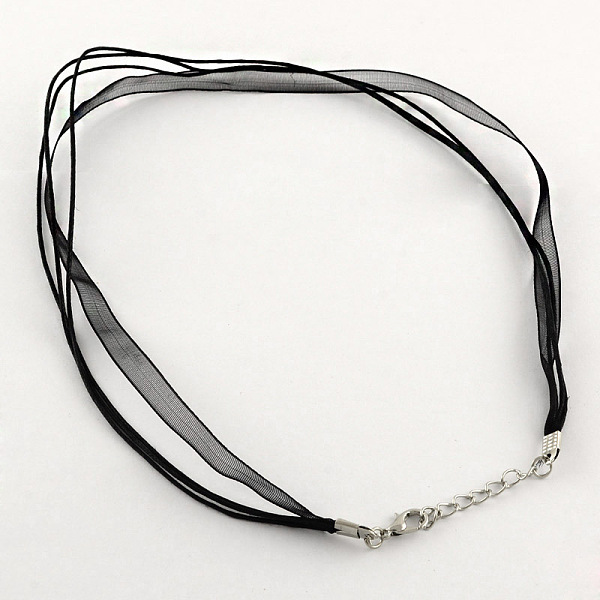 

PandaHall Jewelry Making Necklace Cord, Organza Ribbon & Waxed Cotton Cord & Platinum Plated Iron Clasp, Black, 16.9 inch(43cm), 6mm Waxed...