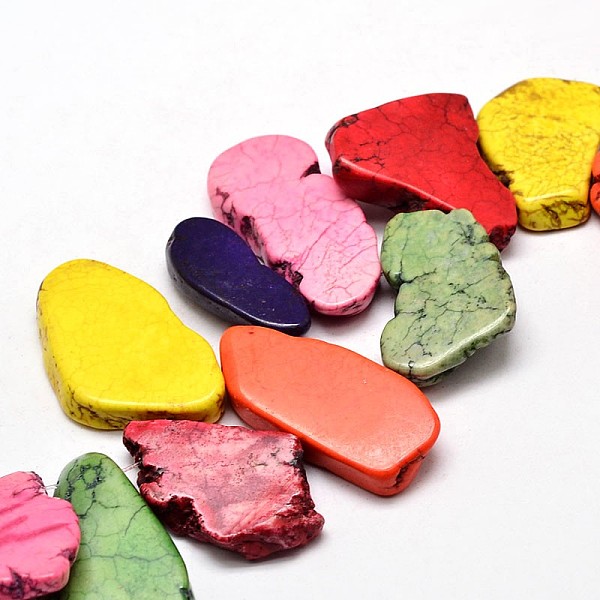 

PandaHall Dyed Natural Magnesite Bead Strands, Nuggets, Mixed Color, 18~24x28~36x5~6mm, Hole: 0.8mm Magnesite Nuggets Multicolor