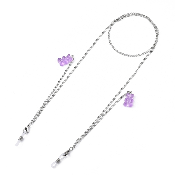 

PandaHall 304 Stainless Steel Eyeglasses Chains, Neck Strap for Eyeglasses, with Bear Resin Pendants and Rubber Loop Ends, Stainless Steel..., Purple