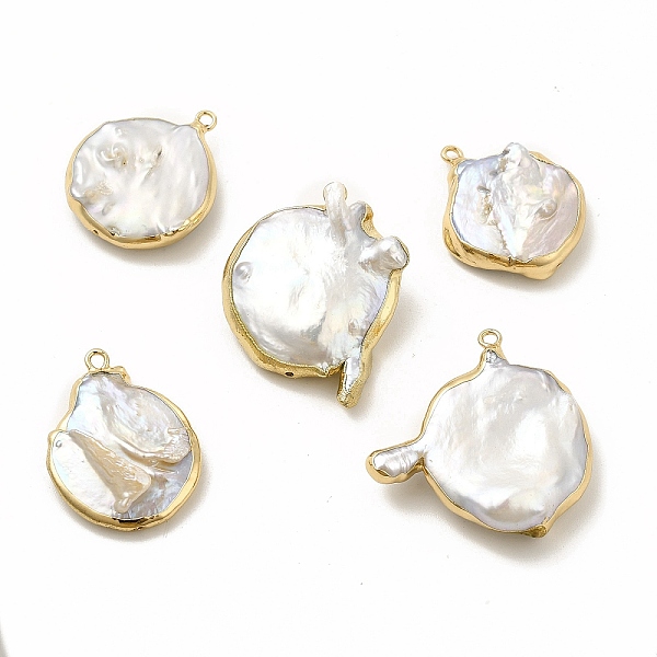 

PandaHall Baroque Natural Keshi Pearl Pendants, Flat Round Charms, with Brass Loops, Light Gold, 26~31x22~31x5~11mm, Hole: 1.6~1.8mm Keshi..., White