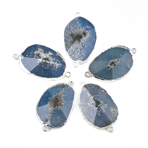 

PandaHall Electroplate Natural Agate Links connectors, with Iron Findings, Dyed, Nuggets, Platinum, Steel Blue, 43~46x22~27x8~15mm, Hole...