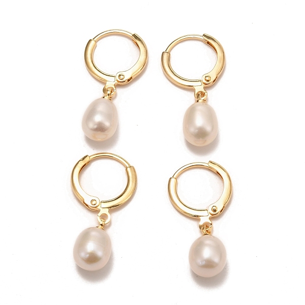 

PandaHall Brass Hoop Earrings, with Natural Pearl, Long-Lasting Plated, Real 18K Gold Plated, White, 25mm, Pin: 0.8mm Pearl Rice White
