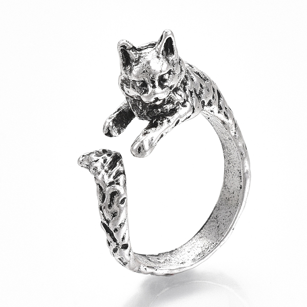 

PandaHall Adjustable Tibetan Style Alloy Cuff Rings, Open Rings, Cat Shape, Antique Silver, US Size 6(16.5mm) Alloy