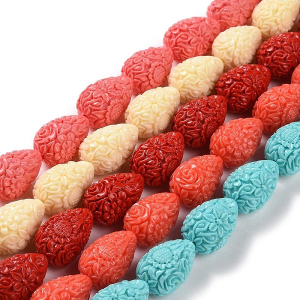 

PandaHall Dyed Synthetical Coral Teardrop Shaped Carved Flower Bud Beads Strands, Mixed Color, 21x14x14mm, Hole: 1mm, about 16pcs/strand, 13..., Multicolor