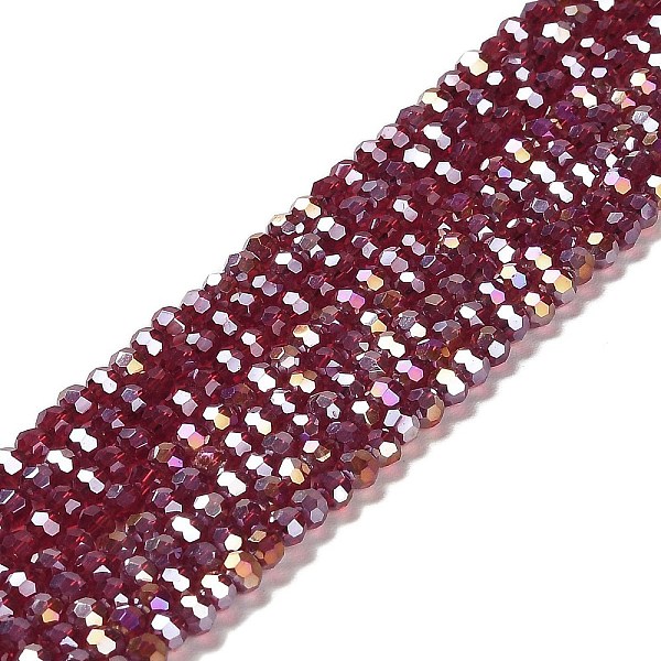 

PandaHall Transparent Glass Beads, 32 Facets, AB Color Plated, Round, Dark Red, 3.5x3mm, Hole: 1mm, about 163~166pcs/strand, 50~51cm Glass...